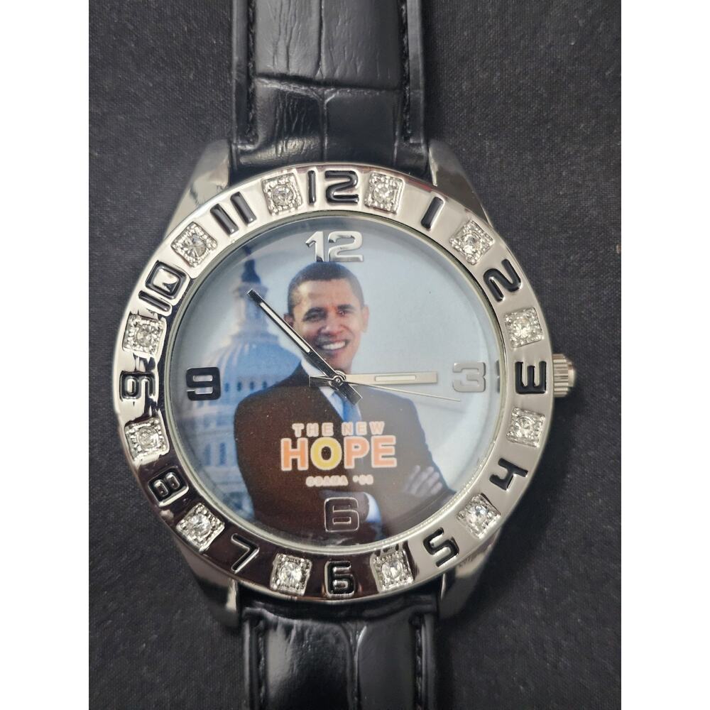 55.3mm Mens vintage collectible BARACK OBAMA Analog Watch Black Leatherette band